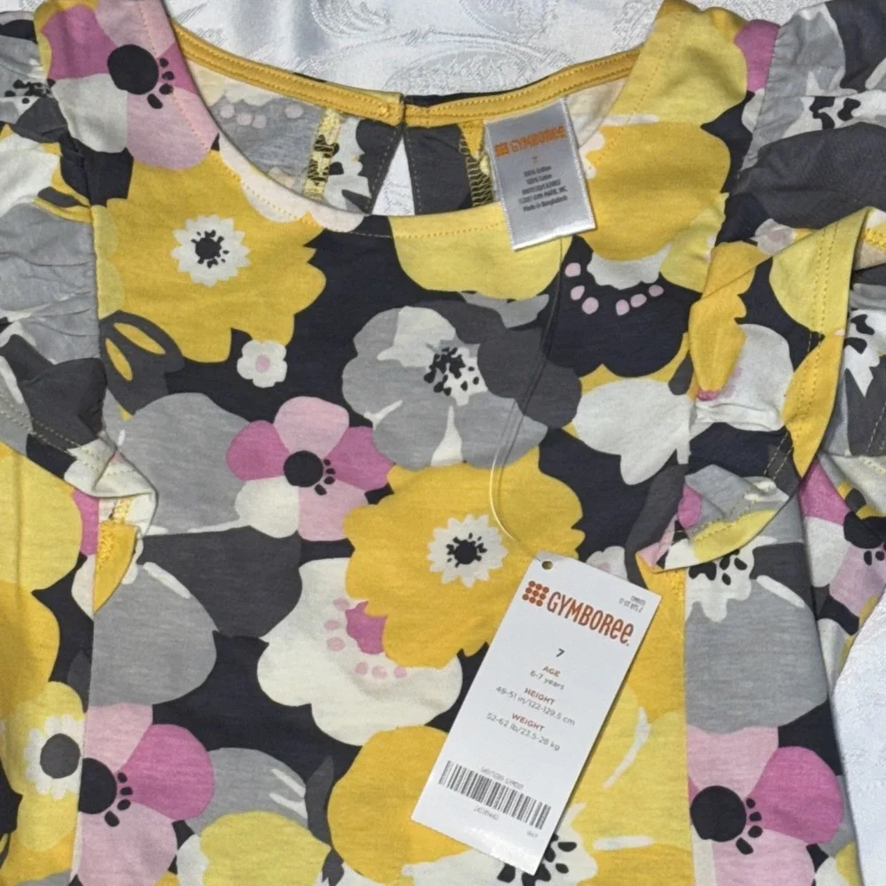 NWT Girls‎ Gymboree HELLO YELLOW Floral Print DRESS Sz 7 100% Cotton School